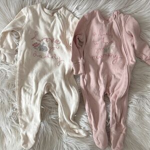 Pink and Cream Kids One Pieces - Double Zip w/ Hand Covers